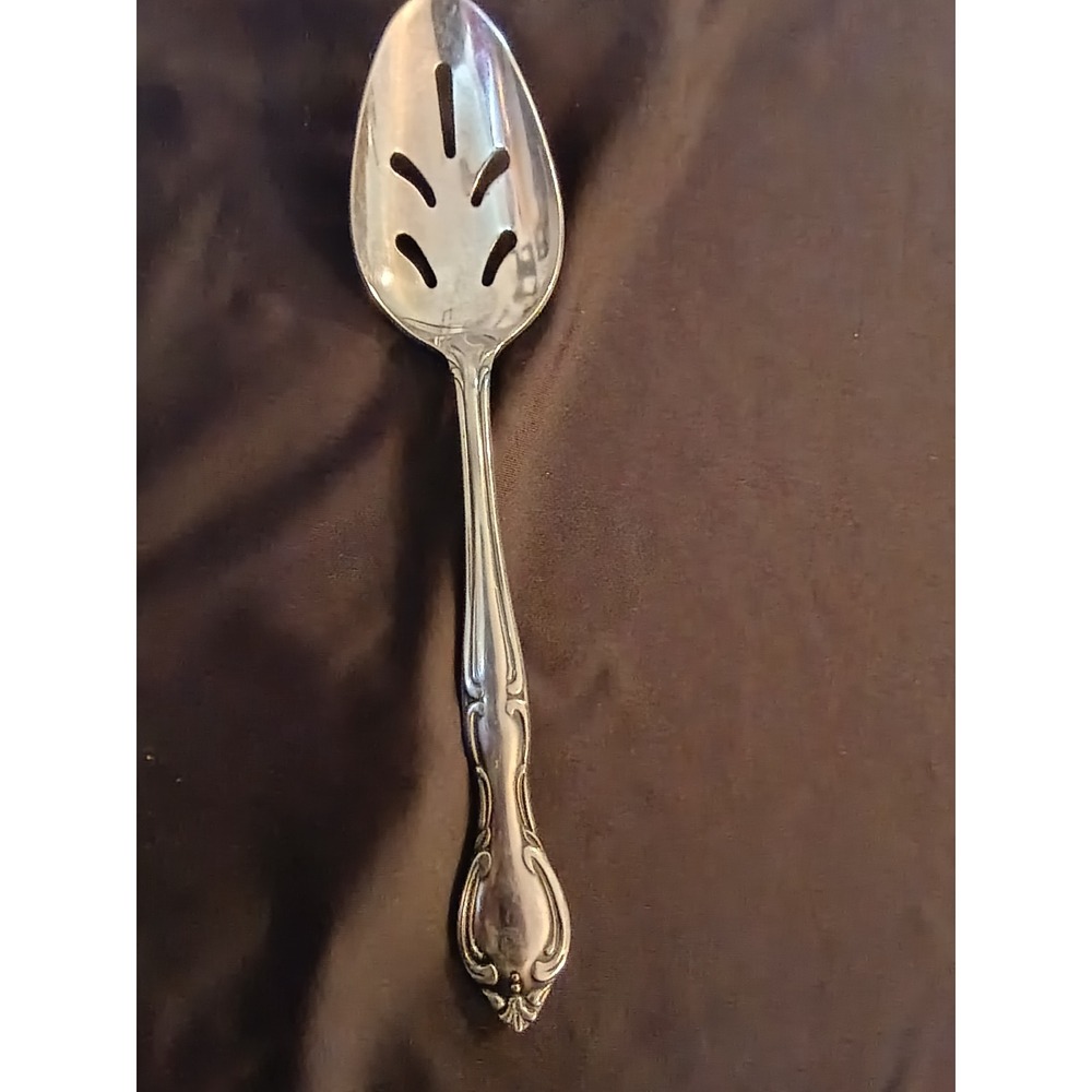 Hampton Court Stainless Slotted Serving Spoon Pierced Japan Flatware Scroll